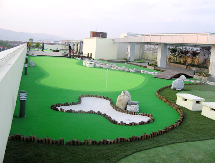 Beautiful garden with artificial grass